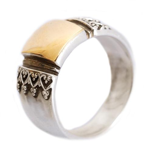 Silver and Gold Wide Yemenite Ring - Baltinester Jewelry
