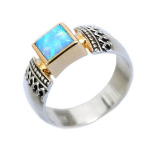 Silver and Gold Opalite Yemenite Ring - Baltinester Jewelry