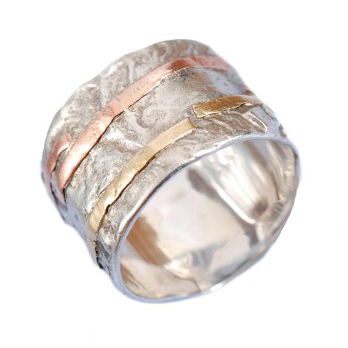 Silver and Gold Wide Hammered Ring - Baltinester Jewelry