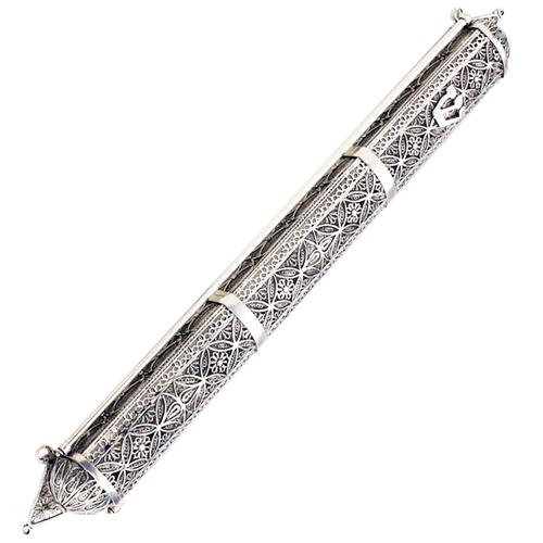 Sterling Silver Floral Filigree Large Mezuzah - Baltinester Jewelry