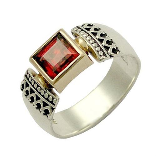 Silver and Gold Victorian Garnet Ring - Baltinester Jewelry