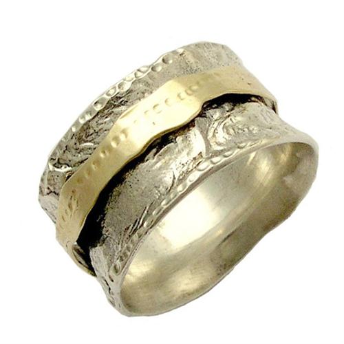 Wide Comfort Fit Silver and Gold Spinner Ring - Baltinester Jewelry