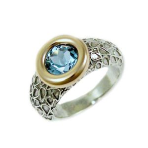 Silver and Gold Blue Topaz Ring - Baltinester Jewelry