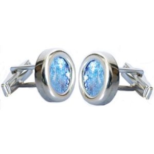 Sterling Silver Classic Round Roman Glass Cufflinks - Baltinester Jewelry