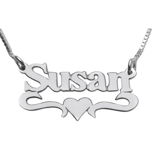 Silver Underline Middle Heart Print Name Necklace - Baltinester Jewelry