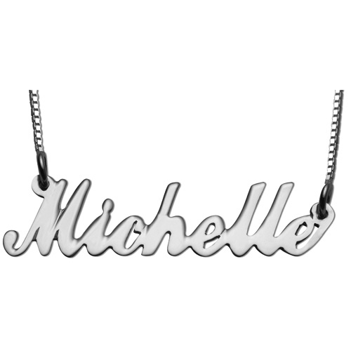 Silver Script Name Box Chain Necklace - Baltinester Jewelry
