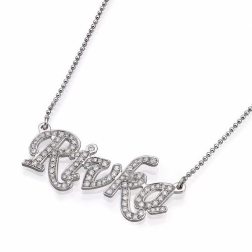 14k White Gold Diamond Name Necklace - Baltinester Jewelry