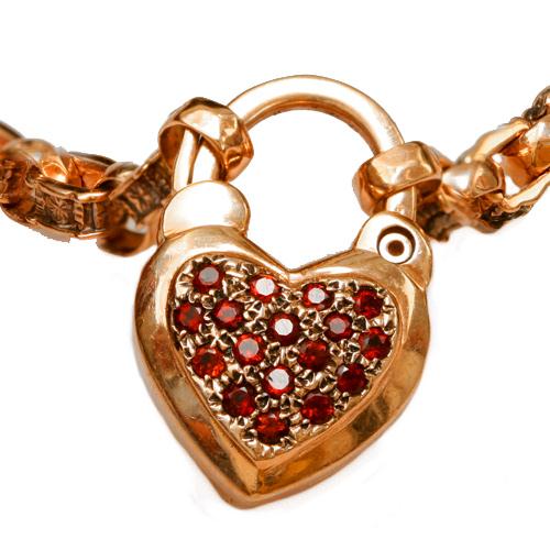 14k Rose Gold and Garnet Heart Charm Bracelet 2 - Baltinester Jewelry