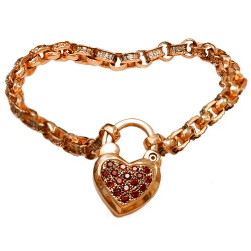 14k Rose Gold and Garnet Heart Charm Bracelet - Baltinester Jewelry