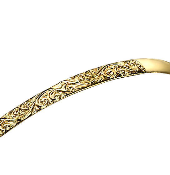 14k Gold Etched Swirls Moroccan Bangle Bracelet 2 - Baltinester Jewelry