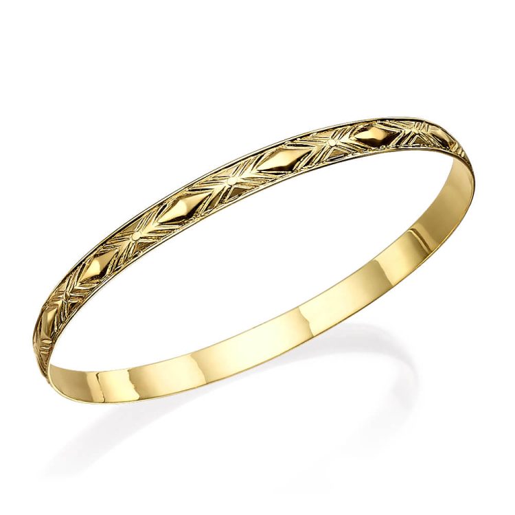 14k Gold Textured Bangle Bracelet - Baltinester Jewelry