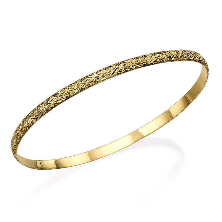 14k Gold Swirl Bangle Bracelet - Baltinester Jewelry