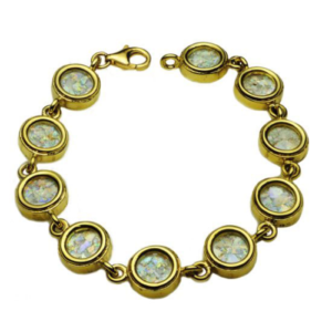 14k Gold Circles Roman Glass Bracelet - Baltinester Jewelry