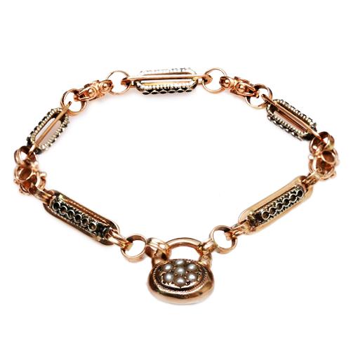 14k Rose Gold and Pearl Lock Bracelet - Baltinester Jewelry