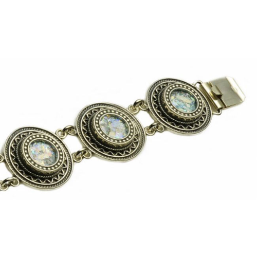 Sterling Silver Yemenite Roman Glass Bracelet 3 - Baltinester Jewelry