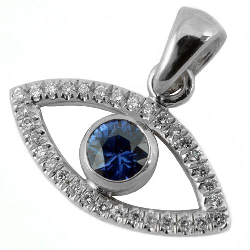 14k Gold Evil Eye Diamond and Sapphire Pendant - Baltinester Jewelry