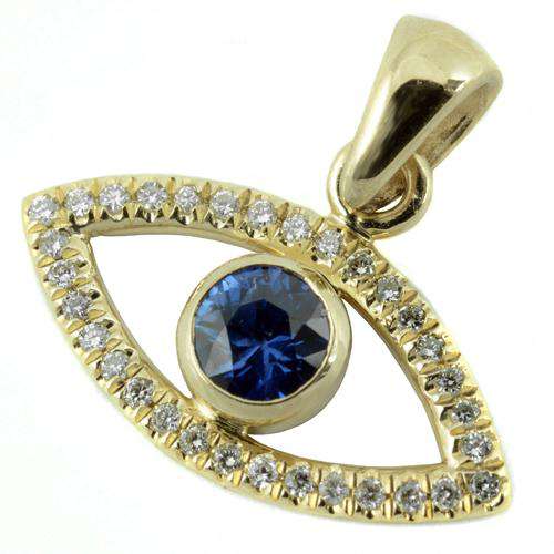 14k Gold Evil Eye Diamond and Sapphire Pendant - Baltinester Jewelry