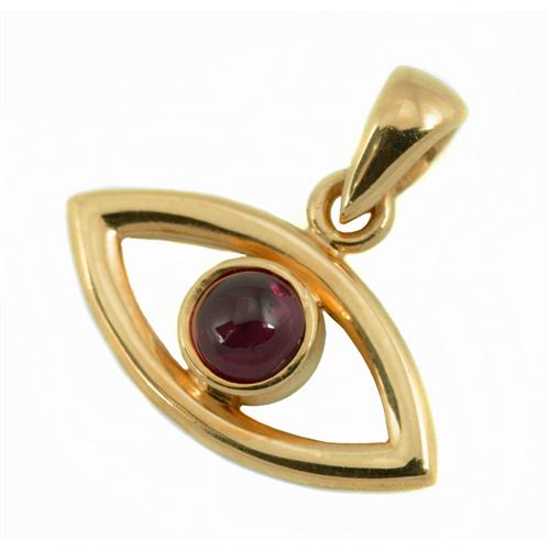 14k Gold Evil Eye and Garnet Pendant - Baltinester Jewelry