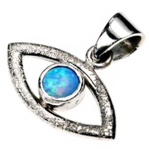 Diamond-Cut 14k White Gold Opal Evil Eye Pendant - Baltinester Jewelry