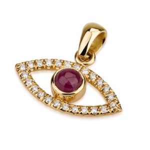 18k Gold Diamond and Ruby Evil Eye Pendant - Baltinester Jewelry