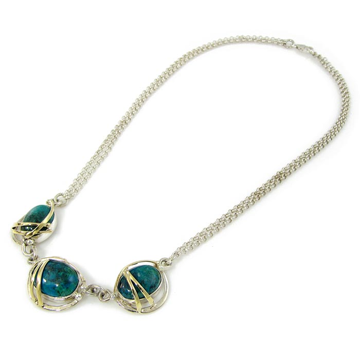 Silver and Gold Eilat Stone Necklace - Baltinester Jewelry