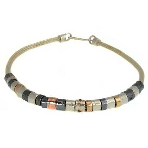 Tricolor Silver and Gold Oxidized Necklace 3 - Baltinester Jewelry