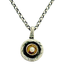 Hammered Silver and Gold Round Pearl Necklace - Baltinester Jewelry
