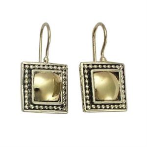 Silver and 14k Gold Square Yemenite Earrings - Baltinester Jewelry