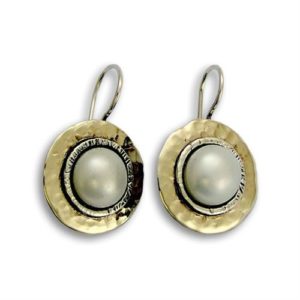 Hammered Silver and Gold Pearl Earrings - Baltinester Jewelry