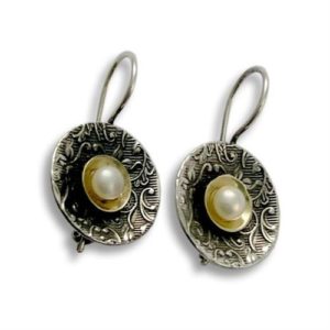 Silver Round Filigree Pearl Earrings - Baltinester Jewelry