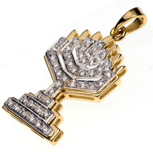 18k Gold Two Tone Diamond Menorah Pendant - Baltinester Jewelry