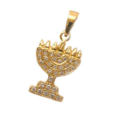 14k Gold Diamond Menorah Pendant - Yellow Gold - Baltinester Jewelry