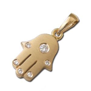 18k Brushed Gold Diamond Hamsa Pendant - Baltinester Jewelry