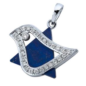 18k White Gold Diamond Lapis Lazuli Dove Star of David Pendant - Baltinester Jewelry