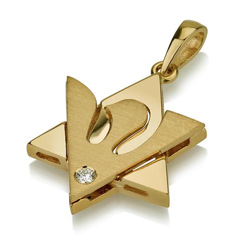 18k Gold Diamond Star of David Dove Pendant - Baltinester Jewelry