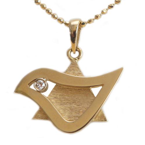 18k Gold Diamond Dove of Peace Star of David Pendant - Baltinester Jewelry