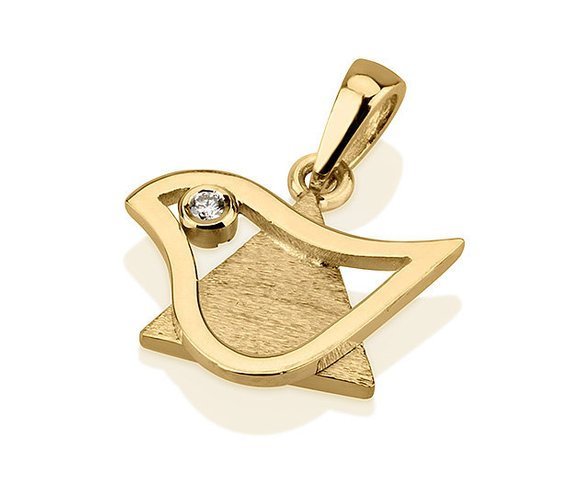 18k Gold Dove of Peace Diamond Star of David Pendant Small 2 - Baltinester Jewelry
