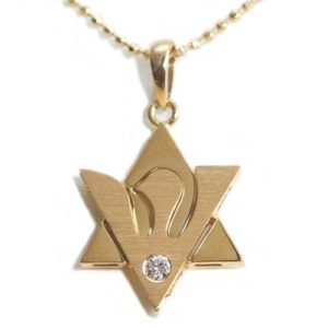 Yellow Gold Diamond Small Star of David Dove Pendant - Baltinester Jewelry