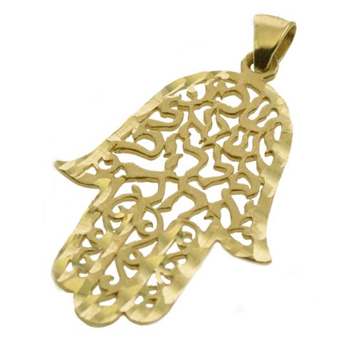 14K Gold Shema Yisrael Cutout Hamsa Pendant - Baltinester Jewelry