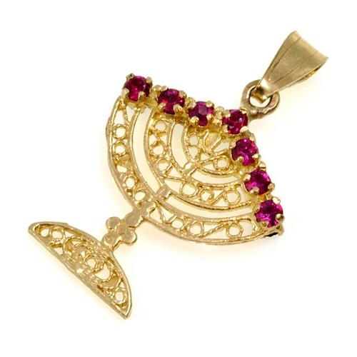 14k Gold and Precious Stones Reversible Menorah Pendant - Baltinester Jewelry