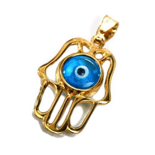 14k Gold Crystal Eye Hamsa Pendant - Baltinester Jewelry