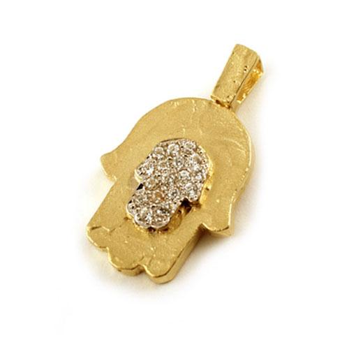 14k Gold CZ Hamsa Pendant - Baltinester Jewelry