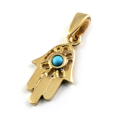 14k Gold Hamsa Pendant with Turquoise Stone - Baltinester Jewelry