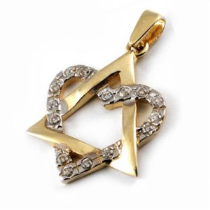 14k Gold CZ Heart Large Star of David - Baltinester Jewelry