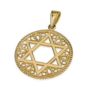 14k Gold Embellished Round Star of David Pendant - Baltinester Jewelry