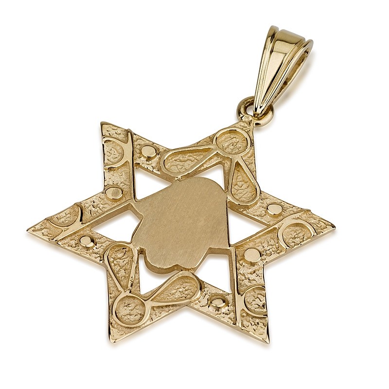 Embellished Small Hamsa 14k Star of David Pendant - Baltinester Jewelry