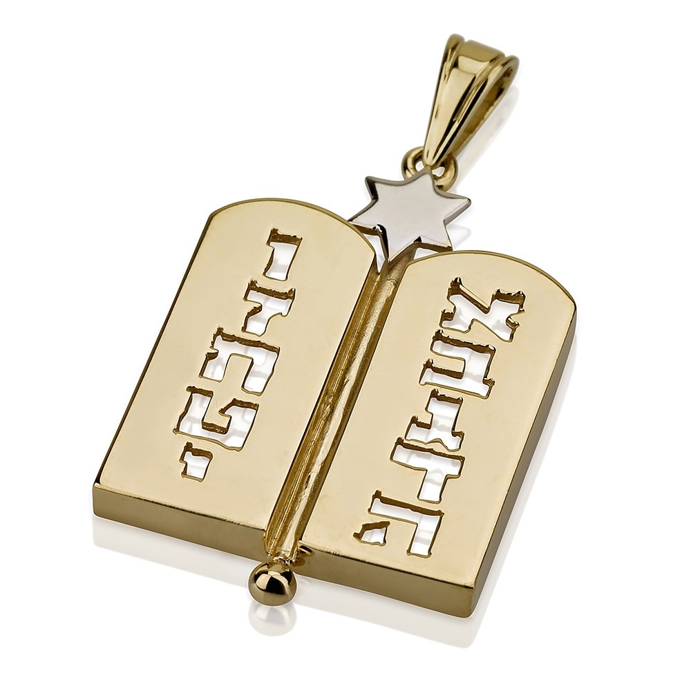 Shiny Ten Commandments Star of David 14k Pendant - Baltinester Jewelry