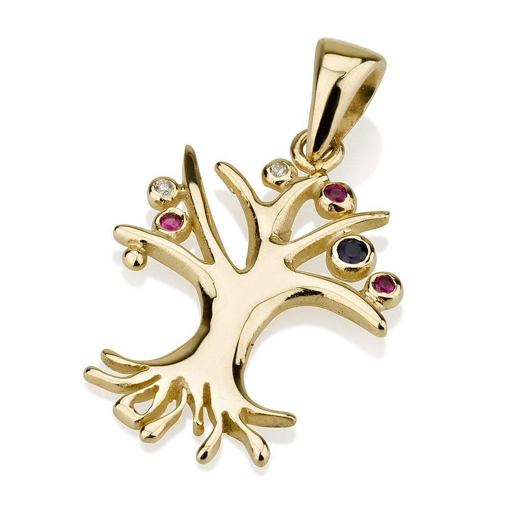 Tree of Life Rubies Diamonds Sapphires 14k Pendant - Baltinester Jewelry
