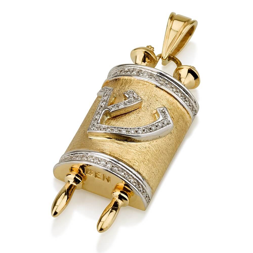 18k Gold & Diamond Torah Scroll Pendant - Baltinester Jewelry