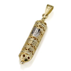 Two Tone Gold Filigree Mezuzah Pendant - Baltinester Jewelry